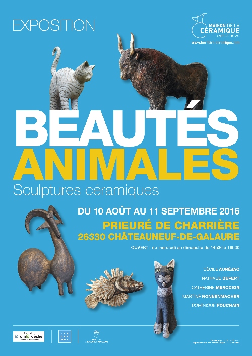 Exposition céramique Beautés Animales, Prieuré de Charrières (Drôme) jusqu'au 11 septembre 2016
