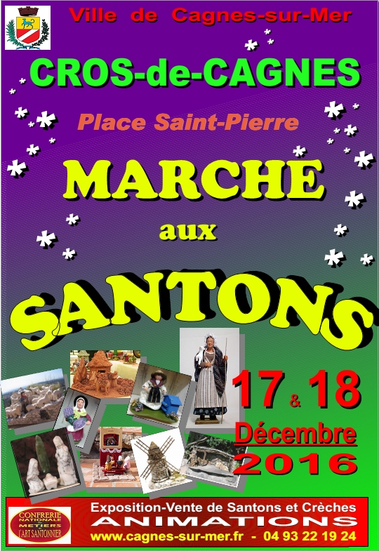 Foire aux santons de Cagnes sur Mer les 17 et 18 décembre 2016 - Crèches et santons à la Place Saint Pierre