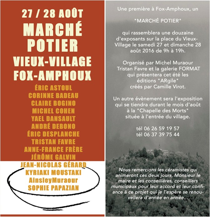 Marché potier de Fox-Amphoux (Var), les 27 et 28 août 2016 - céramique et poterie, exposition galerie Format