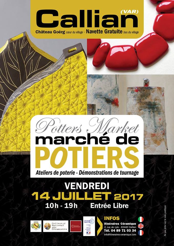 Marché potier de Callian (Var) le 14 juillet 2017 - céramique, exposition, ventes et ateliers de démonstrations